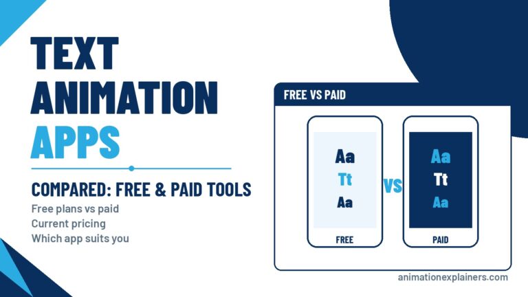 Two phones comparing free and paid text animation apps with animated type